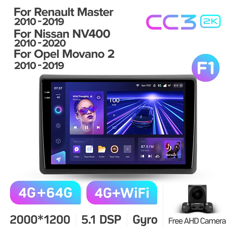 Автомобильный DVD-плеер tyes CC3 2K для Renault Master 2010 - 2019 10-дюймовый автомобильный Радио с камерой Revere