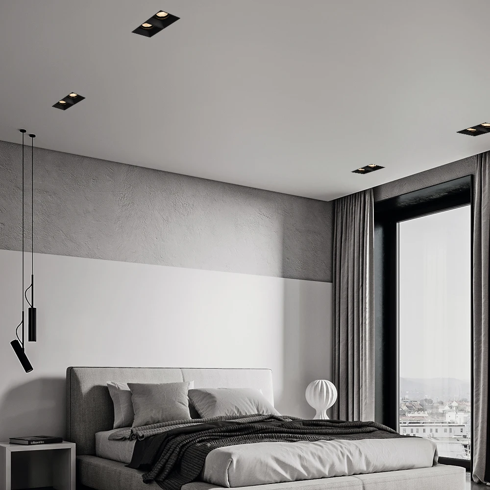 Double Head Triple Head Recessed Cob Ceiling Lighting Led Downlights Aluminum 90 Modern Rectangle Remote Control CE Rohs 95