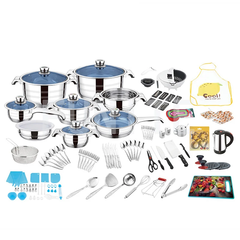 Direct Sale 140 Pcs Stainless Steel Kitchen Cookware Set Cooking Pots And Pans With Tools And Utensils