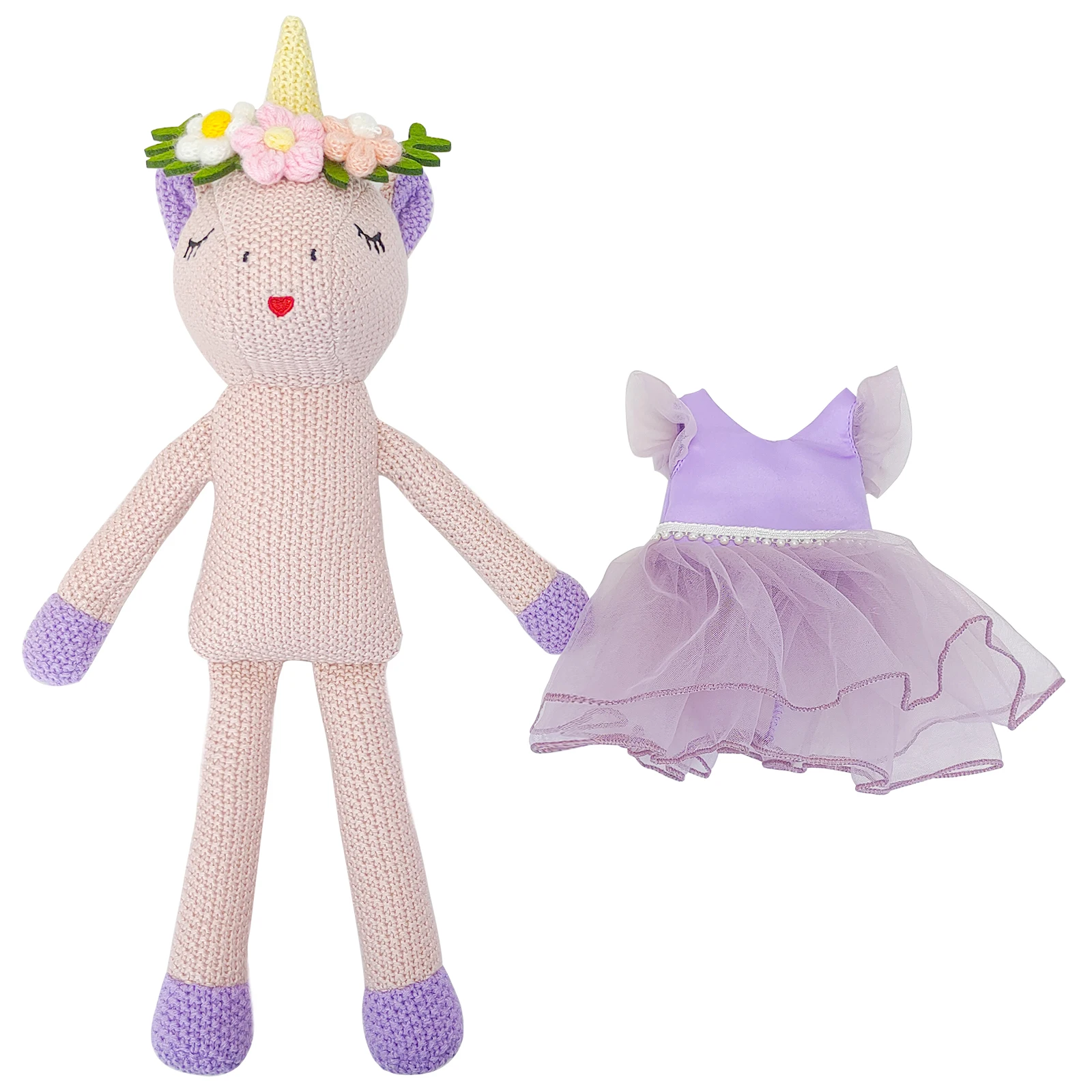 Factory Price Handmade Soft Knit Baby Stuffed Animals Unicorn Soft Knit Doll Toy for Girl