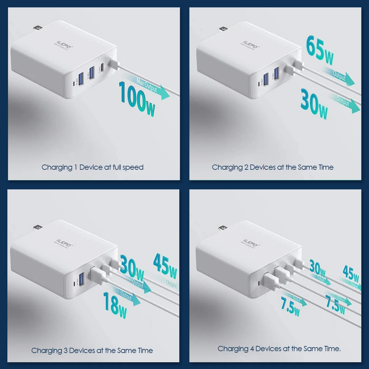 100W GaN Charger W-065 Phone Charger Fast Charging QC4.0 3.0 Type C Usb C PD 100W Gan Charger For MacBook Pro Air For iPad