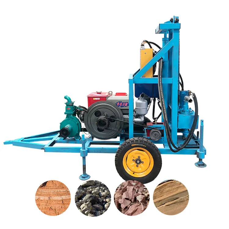 120m/130m/200m/260m Trailer Mounted Water Well Drilling Machine Hydraulic Leg Two Wheels Water Well Drilling Rig