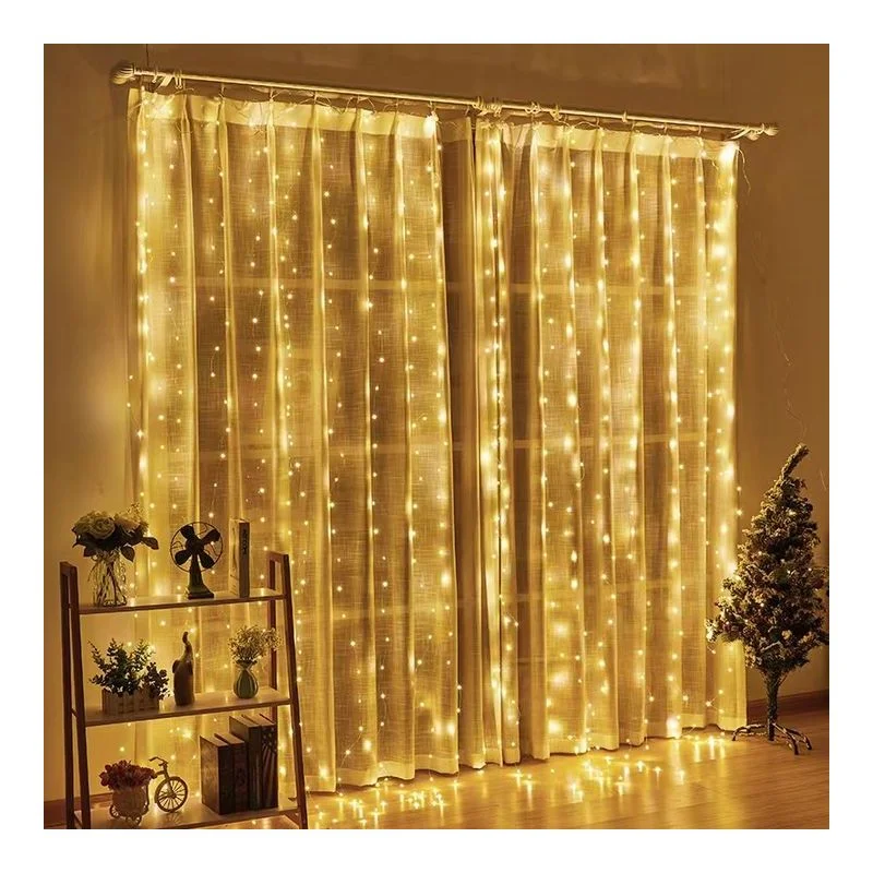 Garland Icicle Fairy Christmas Lights Twinkle Star 300 Led Window Curtain String Light For Garden Room Wedding Party Decoration