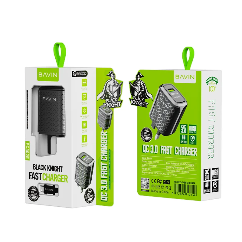 BAVIN Custom QC3.0 5V 2.4A UK Plug Home Use Fast Charging Mobile Phone Travel Wall Charger with Micro USB Data Cable PC302E