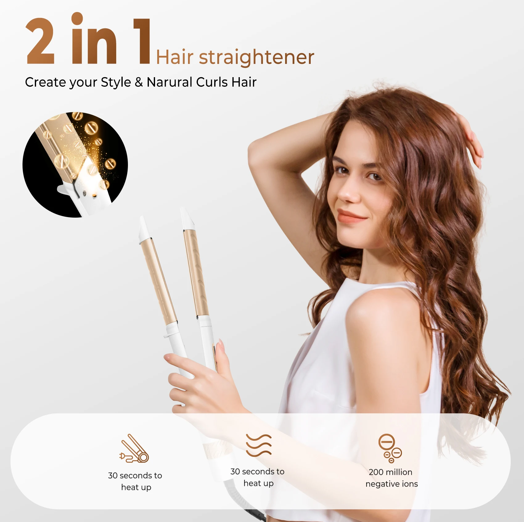 3D floating splint hair straightener Rotary switch temperature control hair curler 2 in 1 hair curling straightener