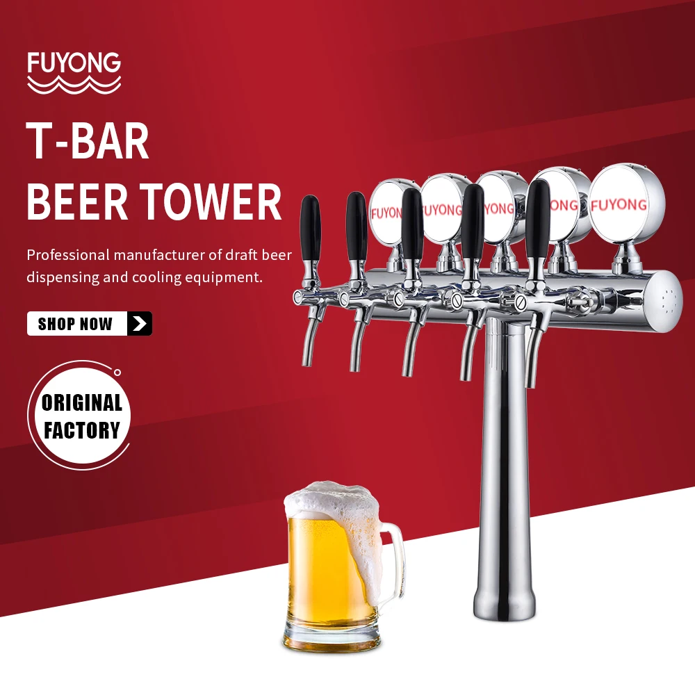 Top Quality T Type 5 Taps SS304 Beer Tower Draft Beer Font Dispenser Flow for Kegerator Bar Home
