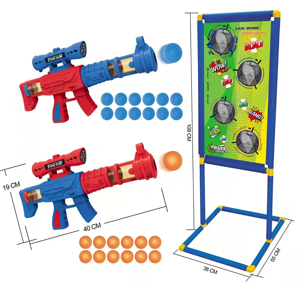 Factory customized 2 in 1 shooting target children foam ball outdoor game target shooting toy gun