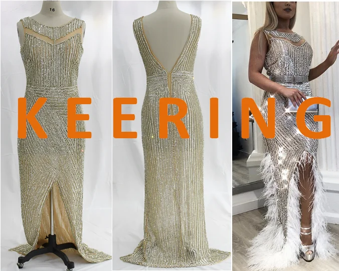 Hand-made bling bling 3D silver Open fork sexy rhinestone dress  for party dress  WDP-053