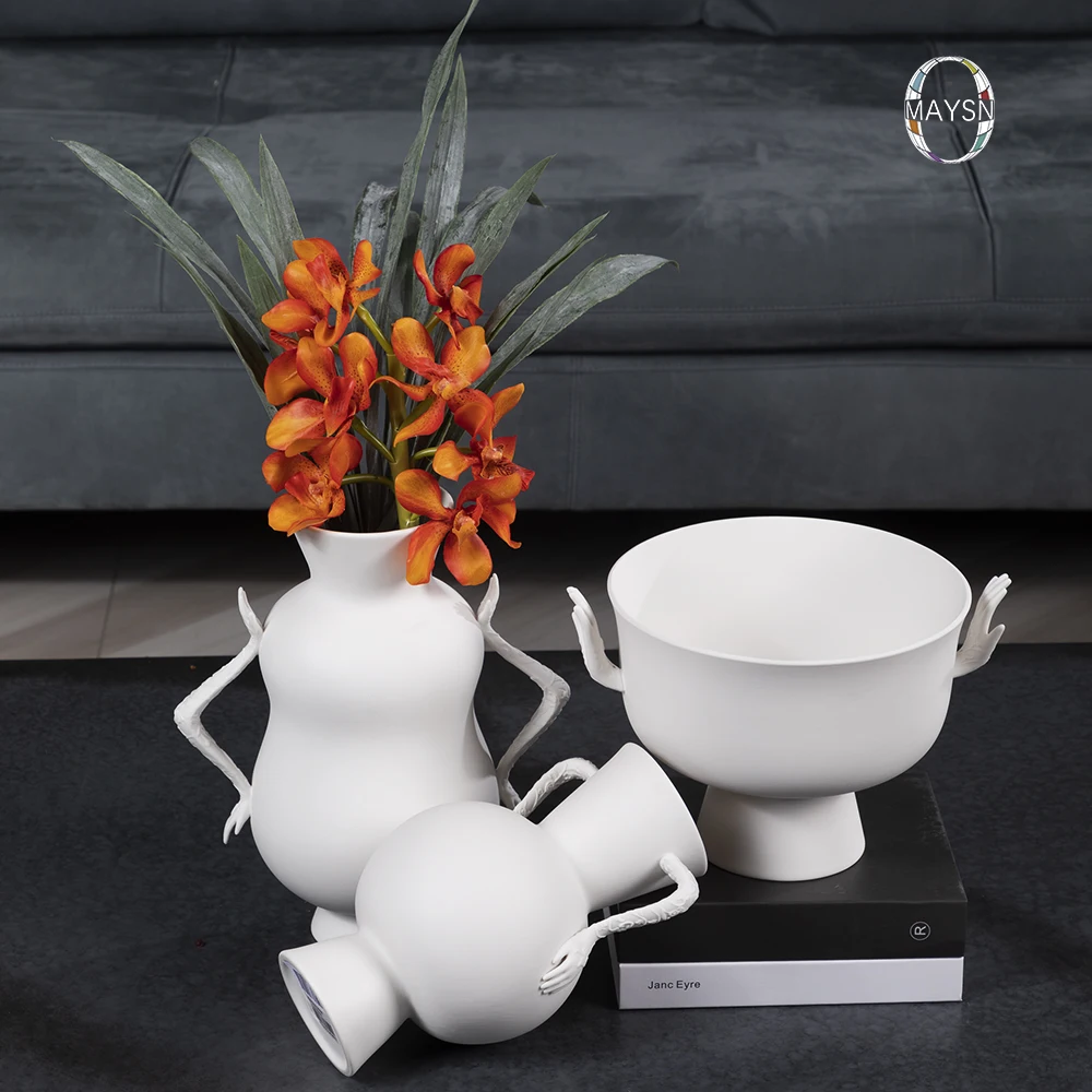 Nodic vase ceramique Minimaliste vases flower home item matte Pure white vaso fruit bowl set accessories for home ceramic vase