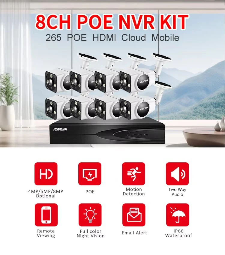 fosvision new product 5mp Ip Poe Nvr CCTV Camera System Camera Kit Set 8 Channel Nvr Home Security Cctv System