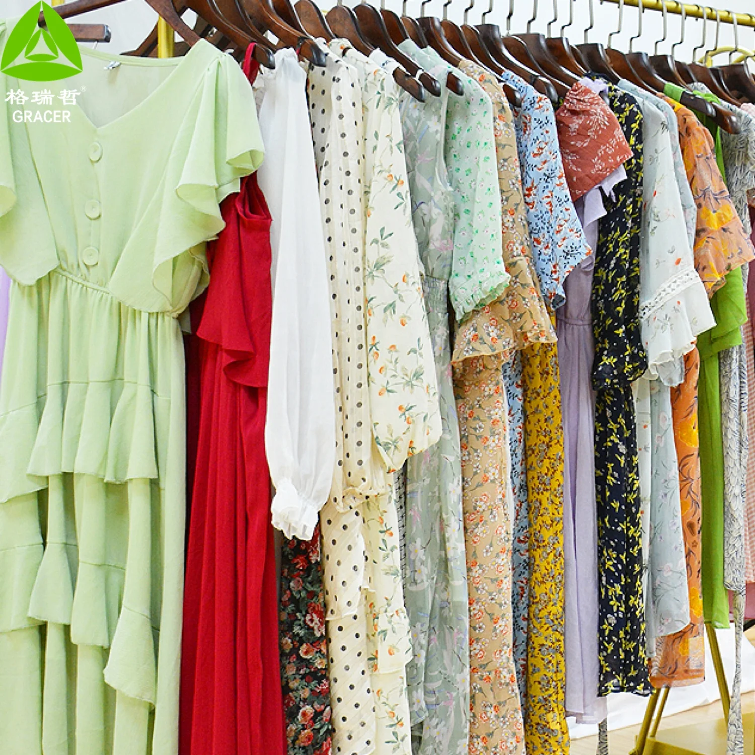 Women Used Dresses Printed Stock Woman Stock Bale Long Dress Full Sleeve Floral Casual Summer Silk for Women Adults Bundle 45KG