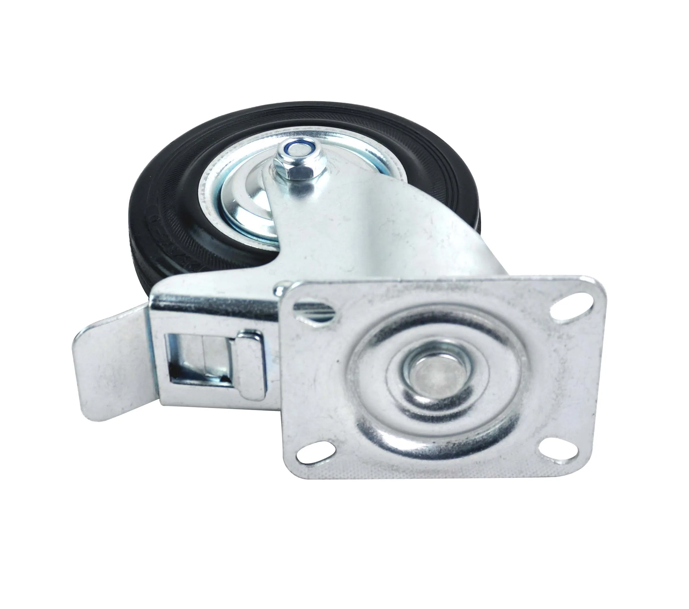 Source factory products 125mm swivel steel  core industrial rubber caster wheel with double brake