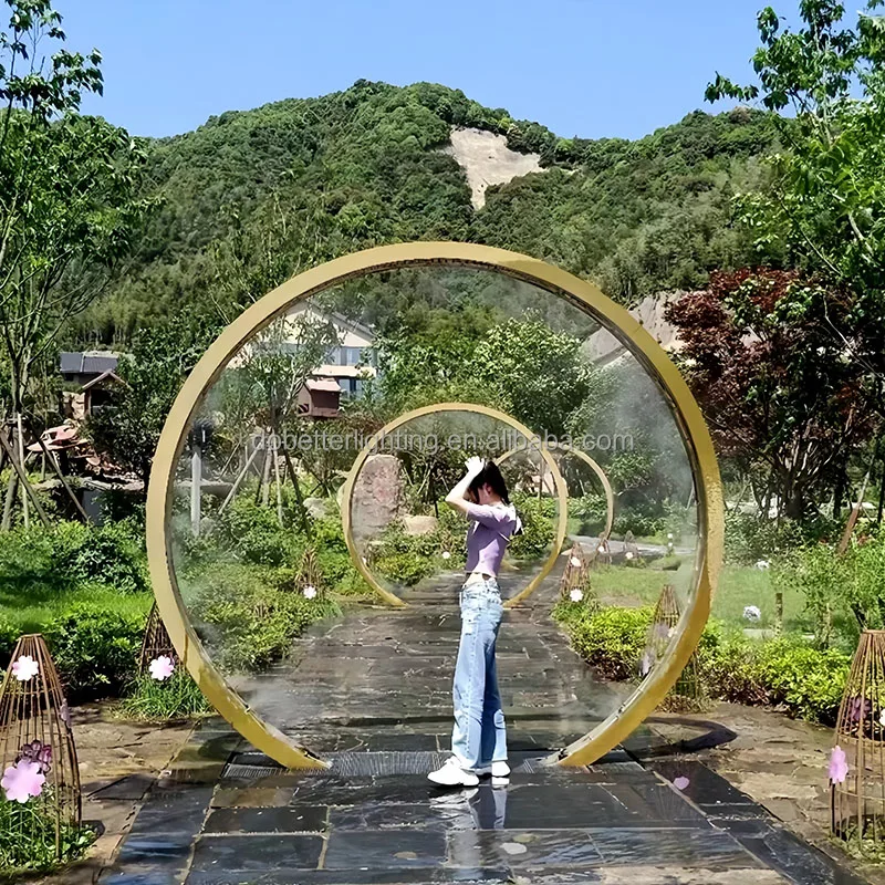 smart Led outdoor decorated Water fog moon /arch /round shape mist tunnel  arch 3D motif lights