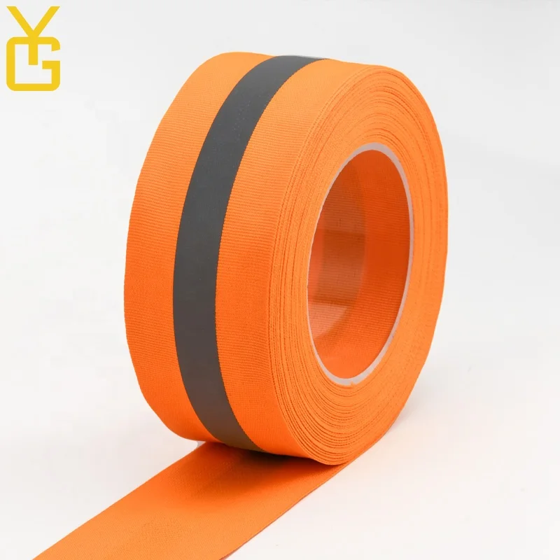 YouGuang Reflective Ribbon Fluorescent Green Printed Safety Nylon Interwoven Elastic Strip Black 30mm Tape Reflective Webbing