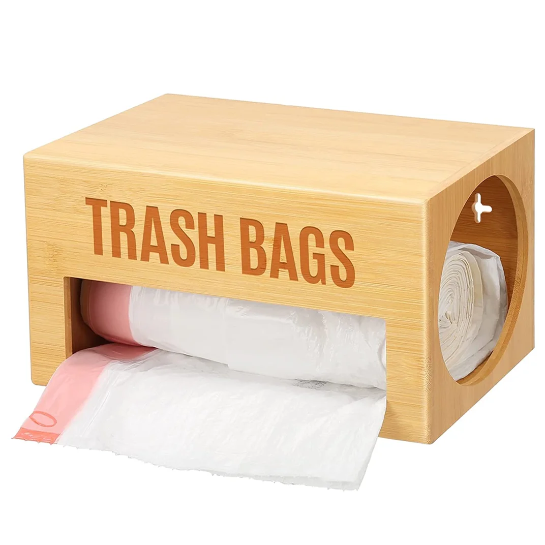 Bamboo Garbage Bag Dispenser Roll Holder Plastic Bag Holder Dispenser