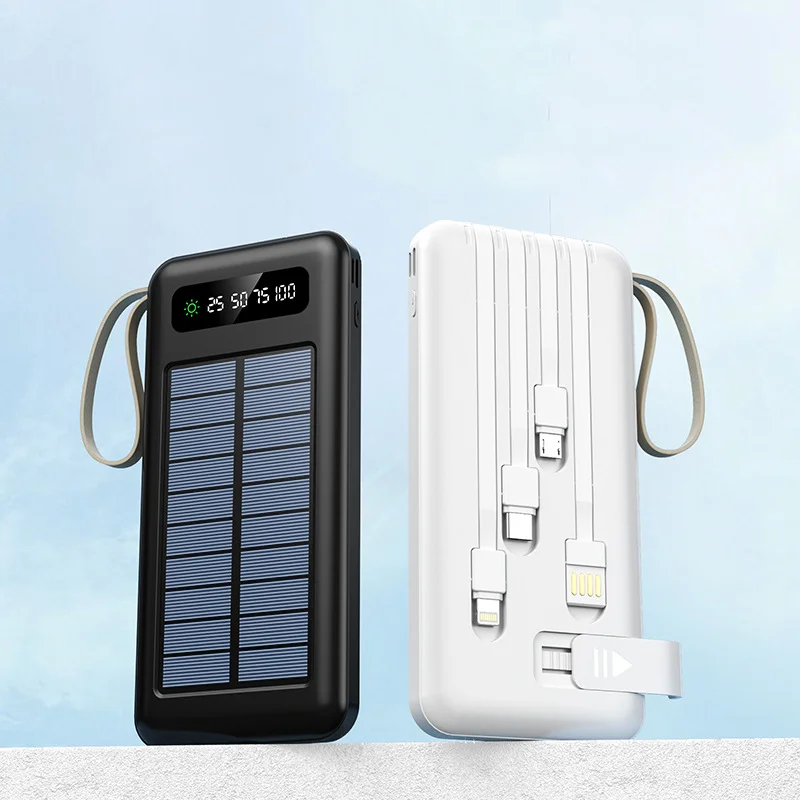 2024 2000mAh Customer Logo Built-in Cable Solar Power Bank Portable Outdoor Mobile Power power bank solar energy