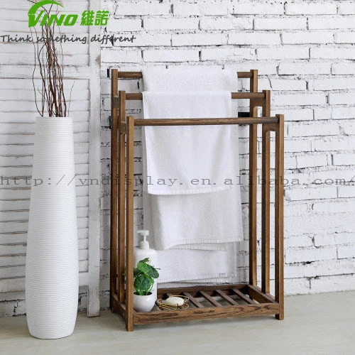 Rustic Dark Brown towel display rack Wood Bathroom Towel Rack step up towel rack