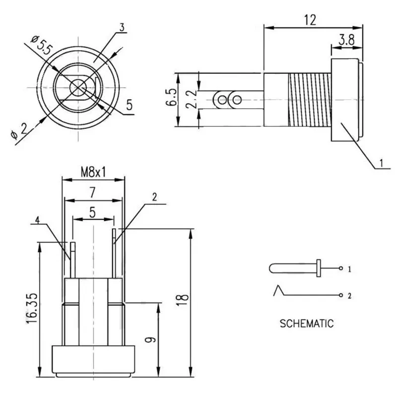 3A 12v for DC Power Supply Jack Socket Female Panel Mount Connector 5.5mm 2.1mm Plug Adapter 2 Terminal types 5.5*2.1
