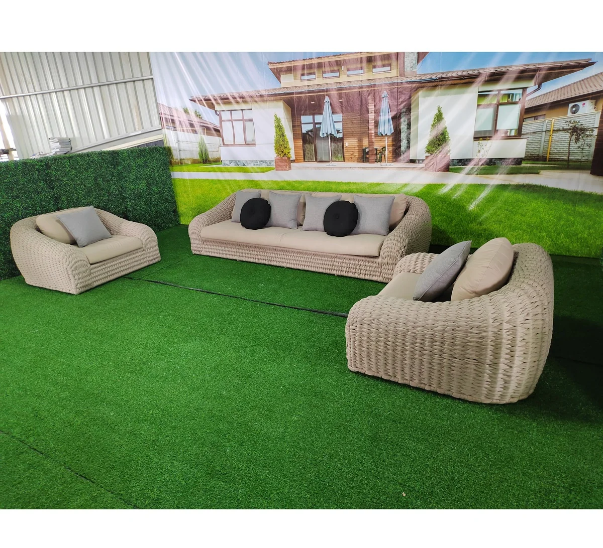 Villa resort hotel luxury outdoor rope woven aluminum frame deep seating lounge  sofa sets garden furniture