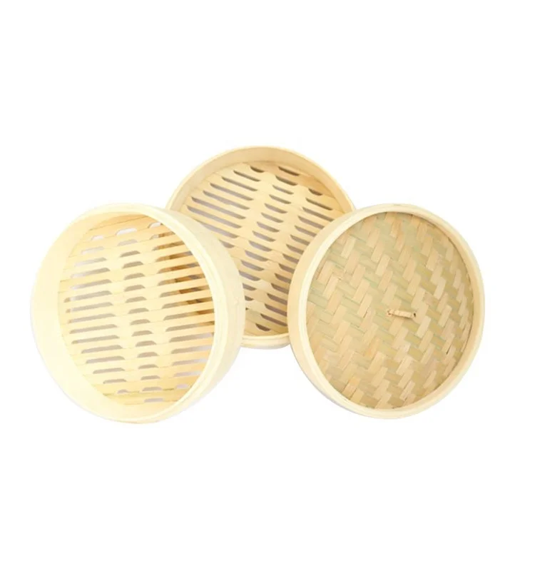 Традиционной ручной работы 10 дюймов 2 уровня натуральная Бамбуковая решетка для варки на пару корзина с крышкой