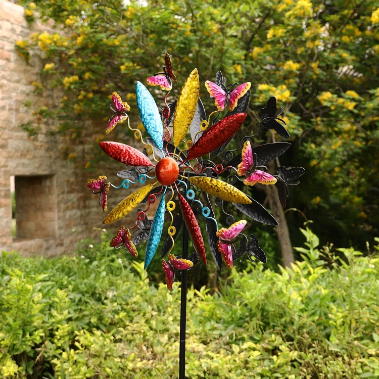 New Arrived wind spinners garden ornament Art Colorful Windmill Metal Garden Wind Spinner
