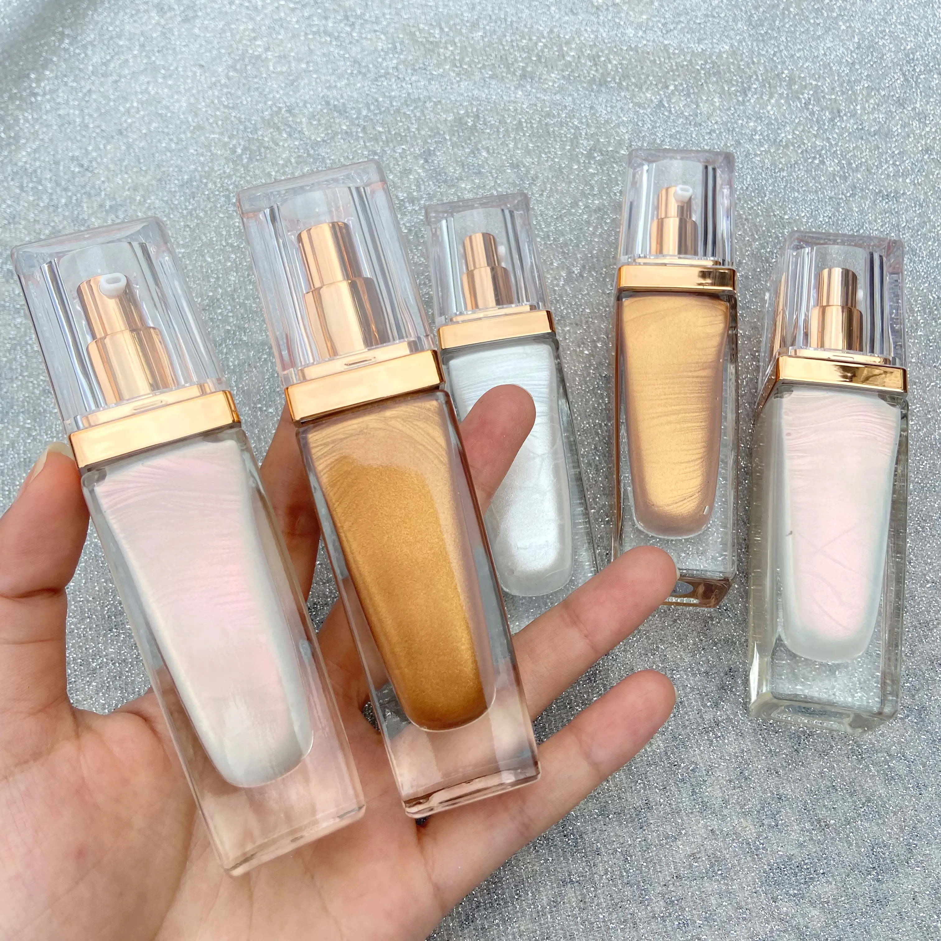 Body Shimmer Powder Empty Bottle Wholesale Highlighter Loose Powder Bronzer Glass Bottle No logo Makeup Highlighter Spray