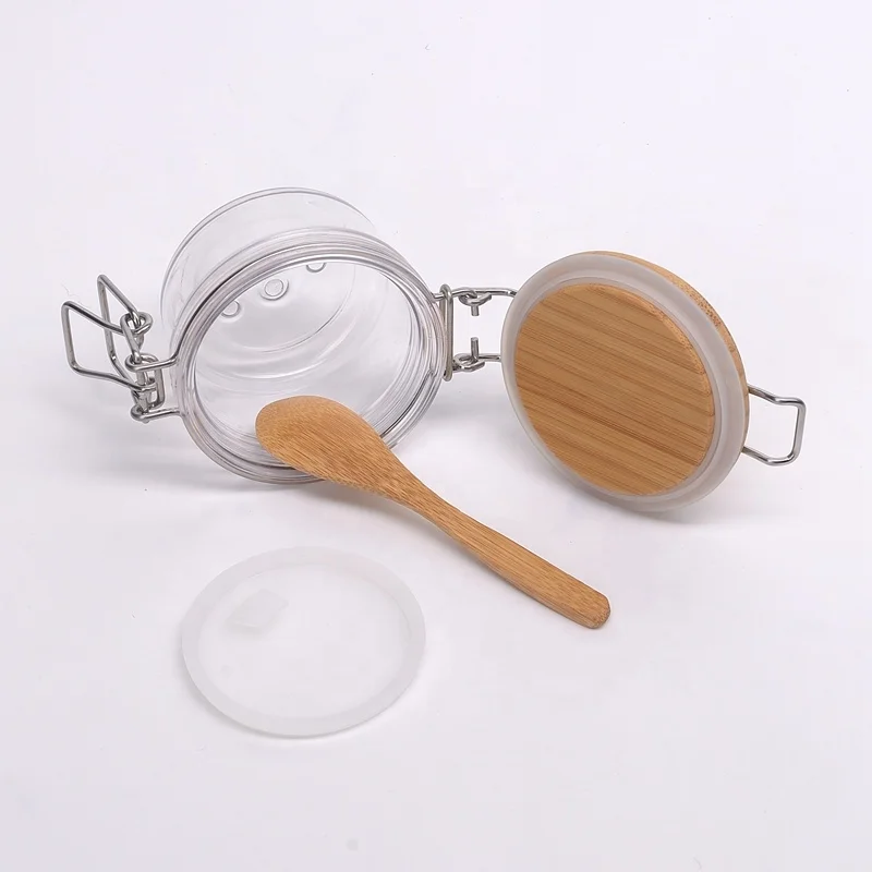 plastic cosmetic container 120 ml 150 ml 200 ml 250 ml 500 ml empty pet jar with bamboo lid wooden cosmetic jar