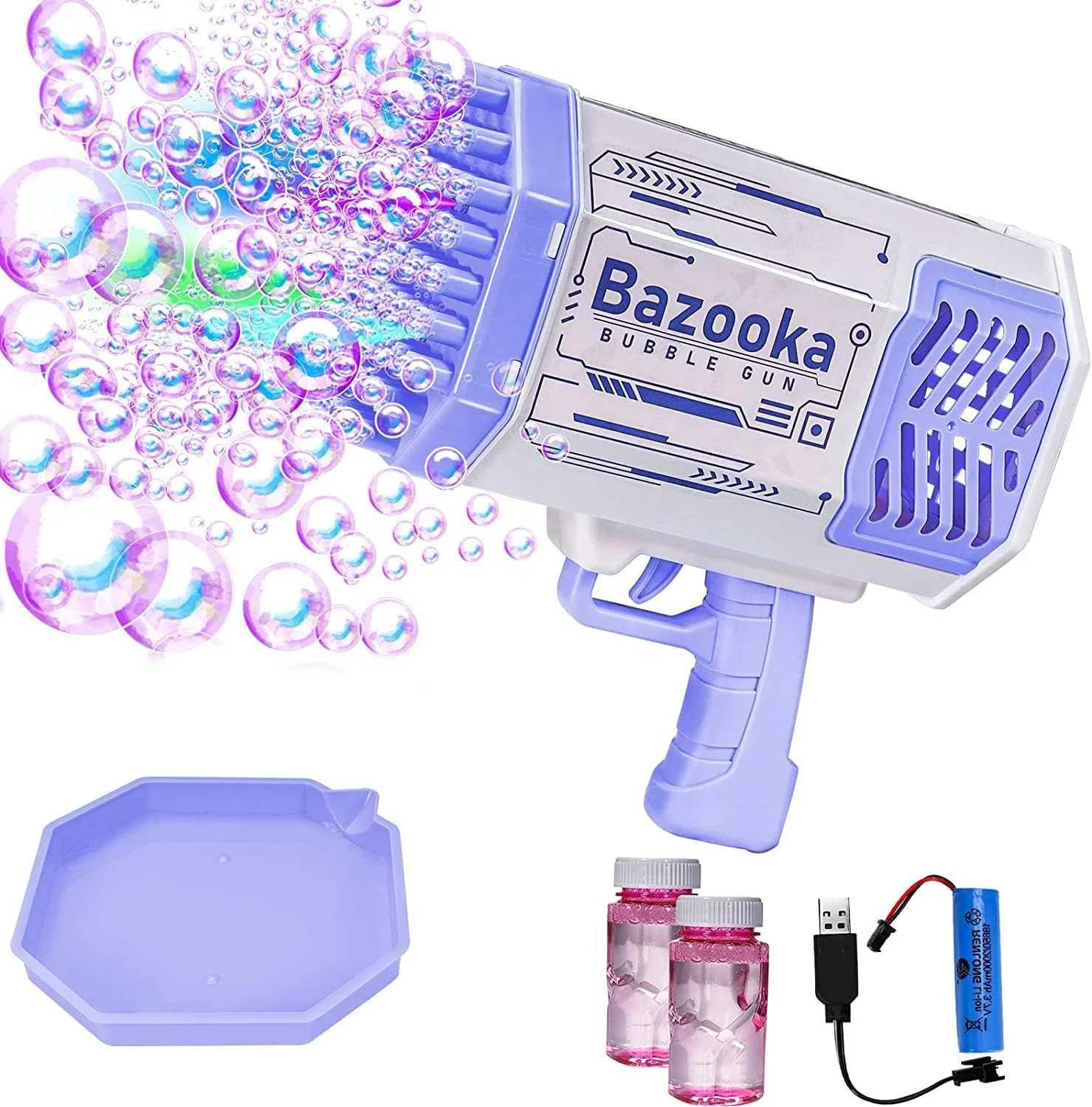 69 Hole Bazooka Bubble Gun with 2 Bottles of Liquid for Children Adults & Indoor and Outdoor Birthday Wedding Party Events