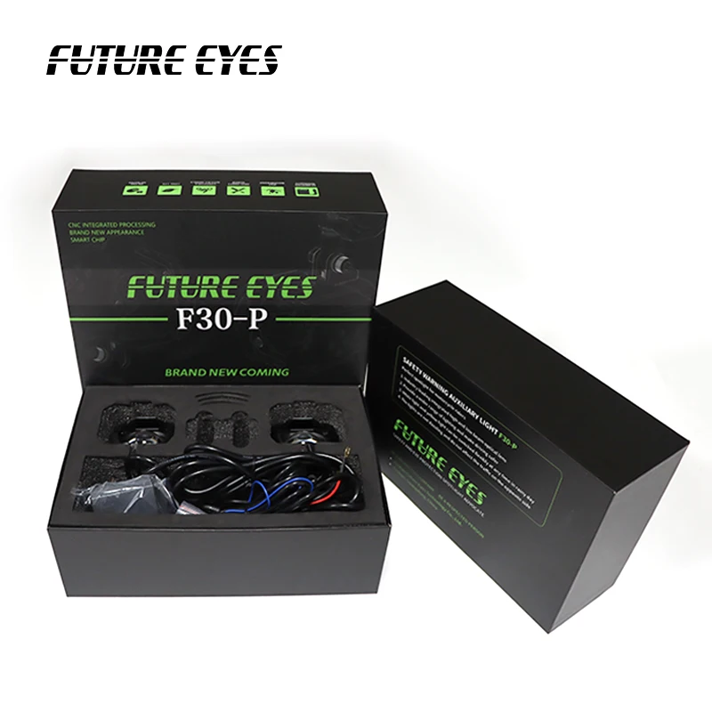 FUTURE EYES Custom  F30-P Silver 120W Motorcycles Scooter Warning LED Auxiliary Spotlight Set Motorcycle Spot Fog Light Switch