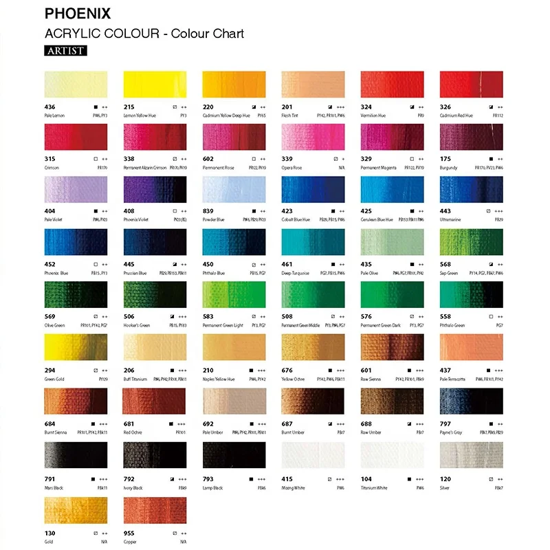 Phoenix Professional High Quality Bulk Quick Dry 60ml Artist Acrylic Paints Set