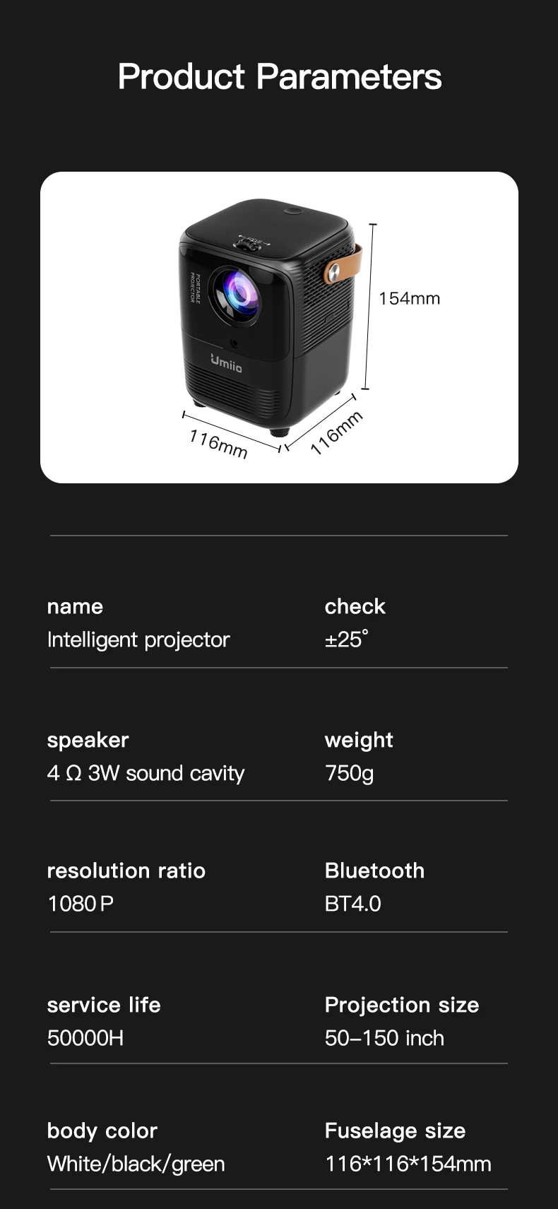 Umiio A008 Hot selling LED LCD video projector 1080p projection display portable intelligent projector
