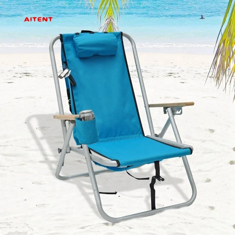 
Outdoor Folding Aluminum Backpack Beach Chair With Cup Holder 