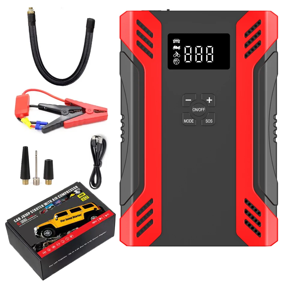 37000mWh Car Jump Starter Portable With Air Compressor 2000A Peak Current Jump Starter Auto Emergency Booster