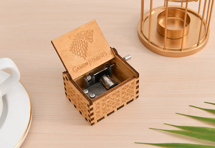 hand crank retro classic music box DIY custom wood and light music box mechanism toy