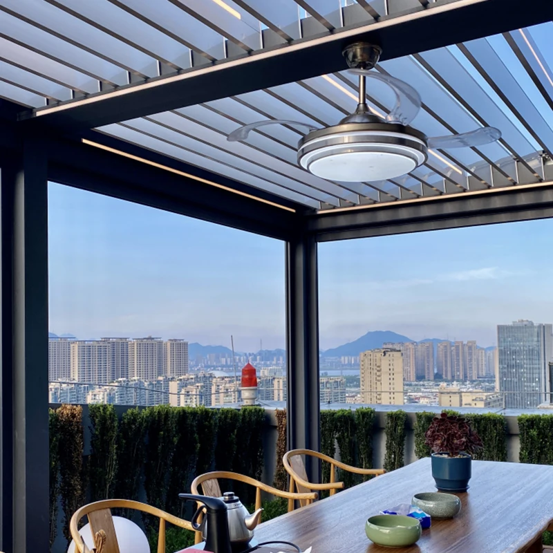 Прямая Продажа с завода моторизованные алюминиевые жалюзи крыша беседка наружная Водонепроницаемая боковыми экранами