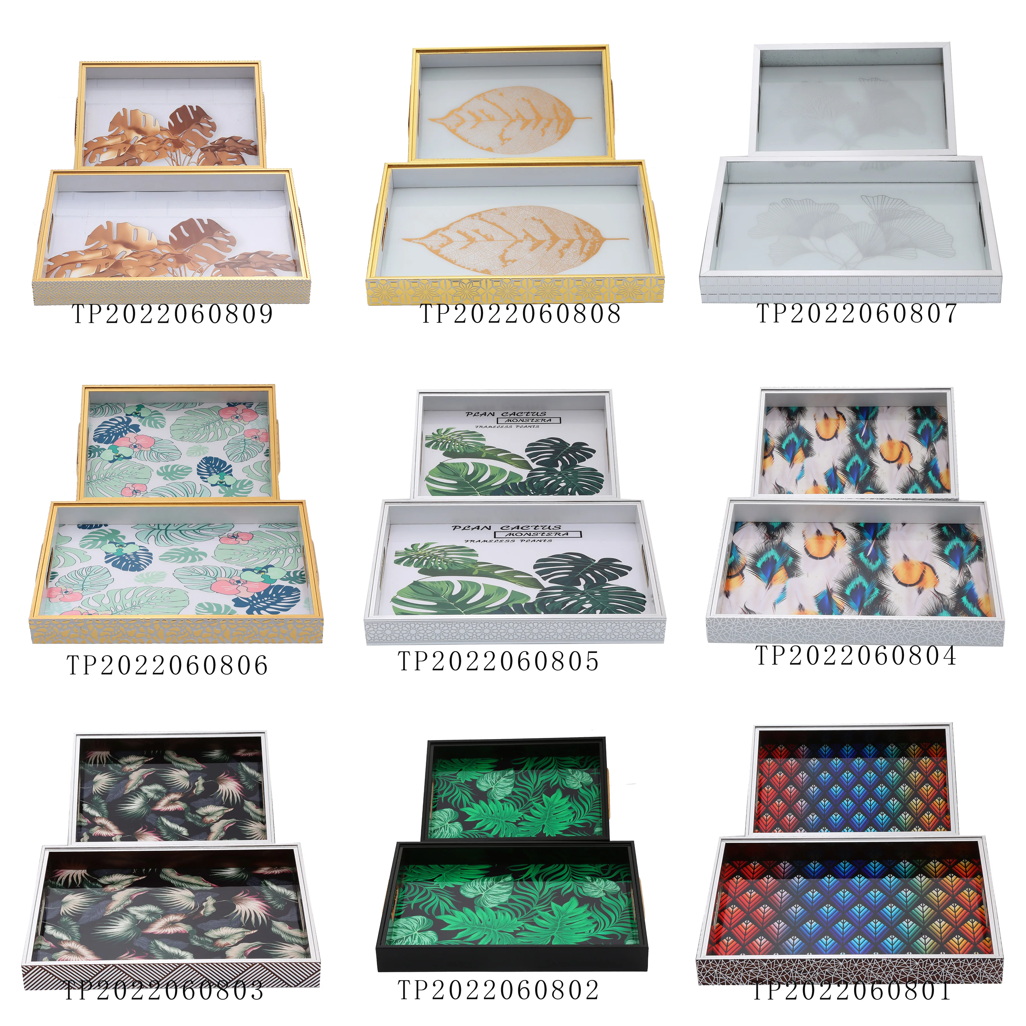 Wholesales Chocolate Decorative Trays Set Design Tray Glass for Jewelry Dresser  Bathroom Bedroom Tray With Mirror