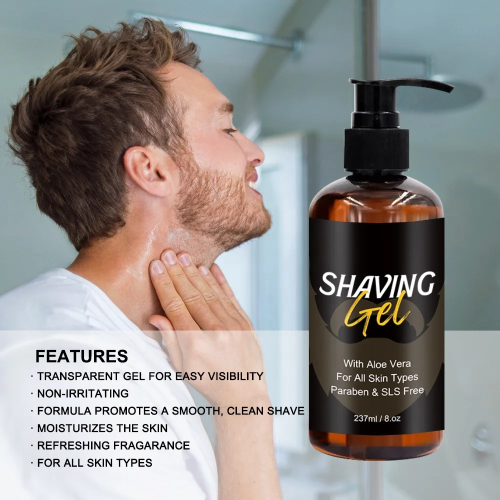 Private label 237ML organic nourishing cleaning barber Pre-Shave Beard shaving gel for wholesale export