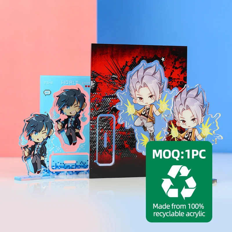 
Vograce Cheap Oem Custom Cartoon Anime Cute Acrylic Standee Wholesale Double Side Printing Plastic Charms Clear Stand With Set 