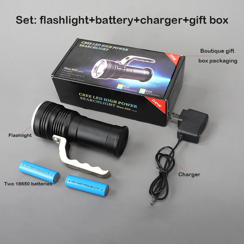 Long Distance Aluminum Alloy Super Bright Searchlight Rechargeable Handheld Torch Light Led Flashlight For Hunting Searching