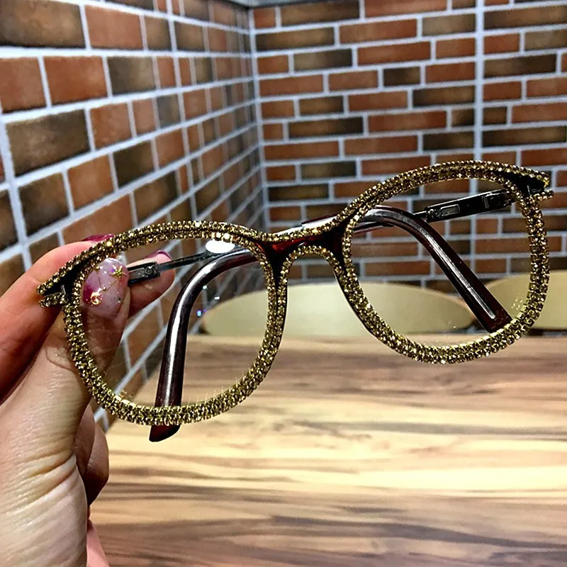 Gold rhinestone Square Sunglasses for Women Brand Designer Shades Sun Glasses Men Vintage Metal Clear Eyewear