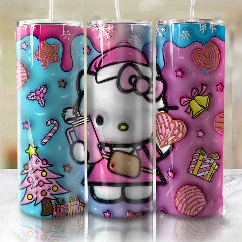 High Quality 20oz Skinny Tumbler 3D Kittymas Christmas Coffee Cup Custom Sublimation Print Stainless Steel Tumblers with Straw