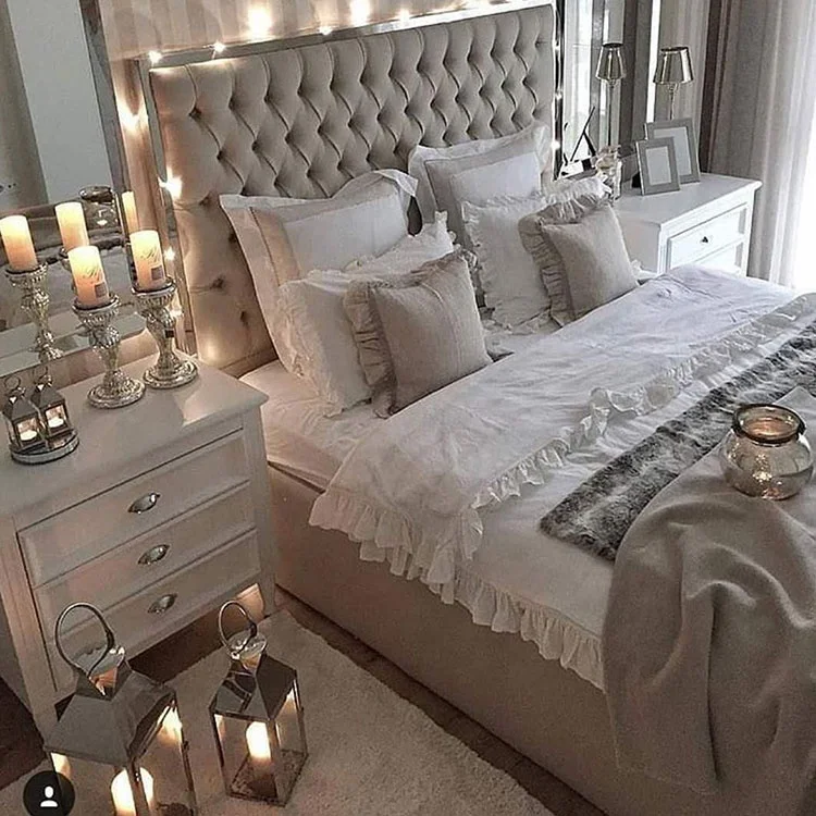 king size hot sale latest modern cheap high bed tufted strip luxury brown leather bed bedroom set