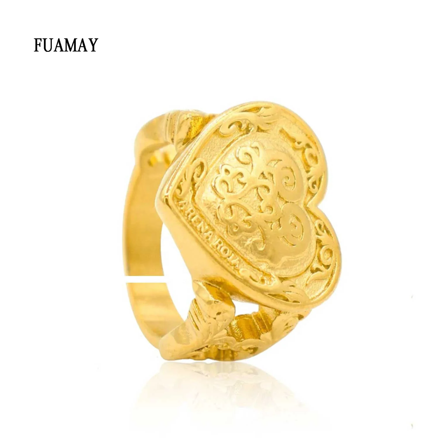 FUAMAY Women Heart Shape Ring 18K Gold Plated Brass Resizable Heart ring