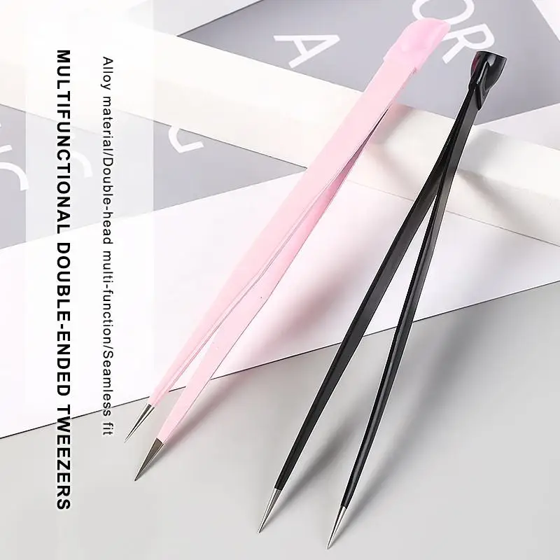 Multifunction Professional Nail Cuticle Remover Pusher Double Head Nail Art Tweezers For Manicure