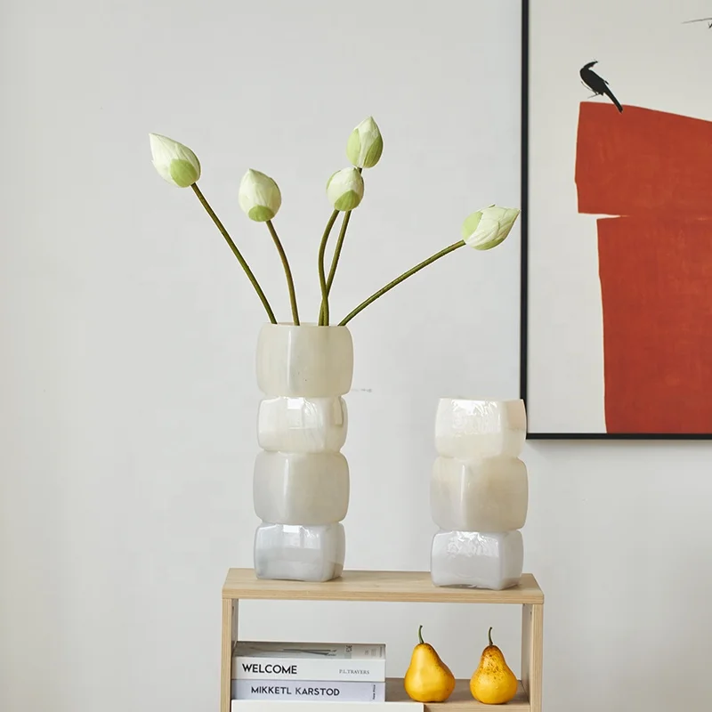 Bixuan Handblown Glass Vase Geometrical Cube Sugars Cream Colorful Home Decor Table Centerpieces Glass Flower Arrangement Vases