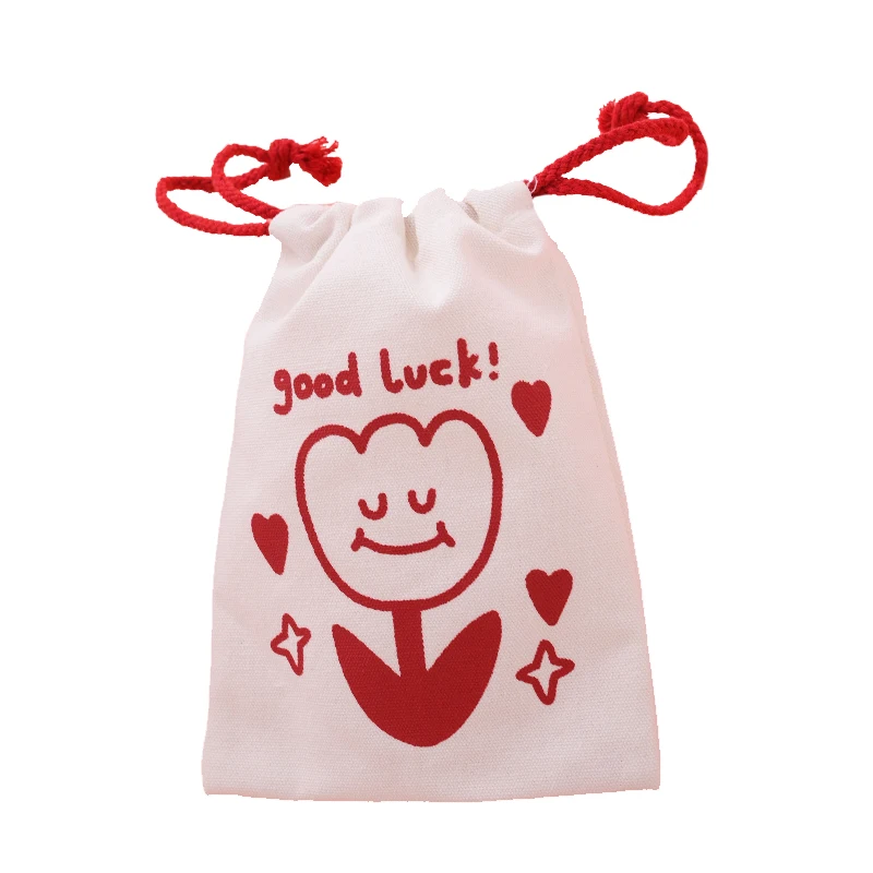 Customized Cute Pattern Dust Gift Bag Eco Friendly Drawstring Cotton Fabric Pouch Natural Cotton Canvas Drawstring Bag