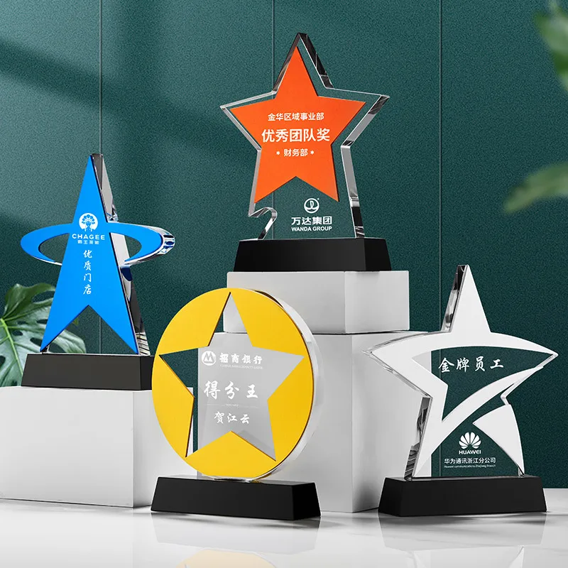 YZ Multiple shapes color printing crystal trophy awards custom k9 crystal trophy awards with black base