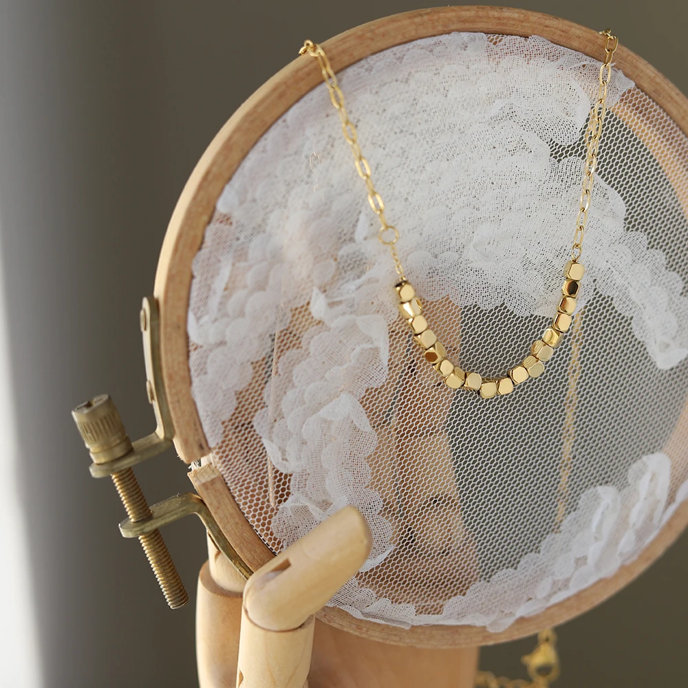 Stainless Steel 18 Square Pendant Chain Necklace Lucky Geometry 18k Gold Choker Necklace