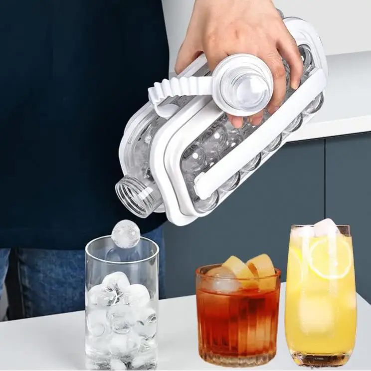 Hot Selling Portable New Fashion 2 In 1 Kitchen Pop Ice Ball Maker Mold Round Ice Cube Tray With Lid And Bin