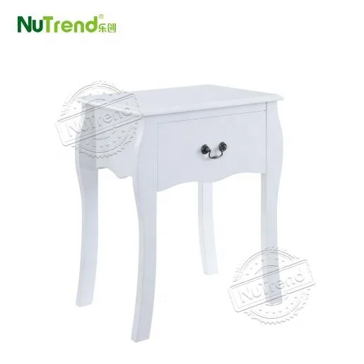 Wooden MDF White Living Room Sofa Bed Side End Table French Country Retro Mid Century Bedroom Curved Legs Nightstands